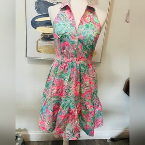 Lilly Pulitzer Vibrant Pink and Green Halter Dress